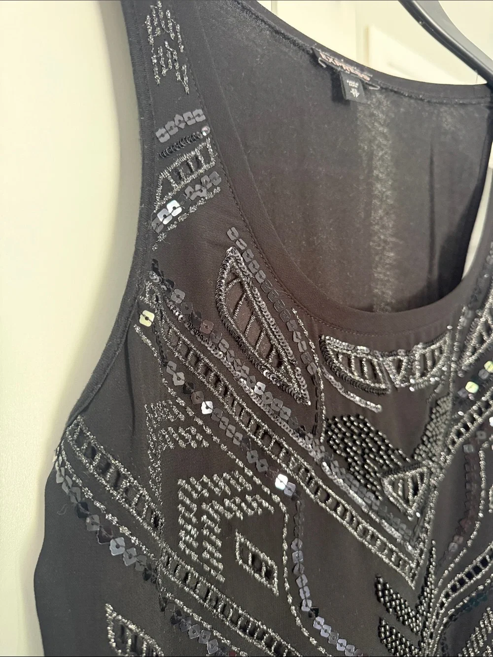 Express Black Sequined Geometric Tank Top